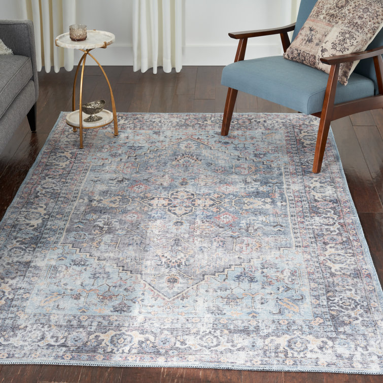 Nicole Curtis Machine Washable Oriental Light Gray/Blue Area Rug